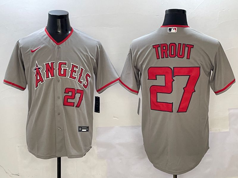 Men Los Angeles Angels #27 Trout Grey Game 2025 Nike MLB Jersey style 8->los angeles angels->MLB Jersey